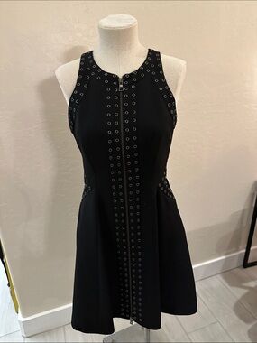 BCBGMaxAzria Black Eyelet-Trim Zip Front Fit & Flare Dress - NWT